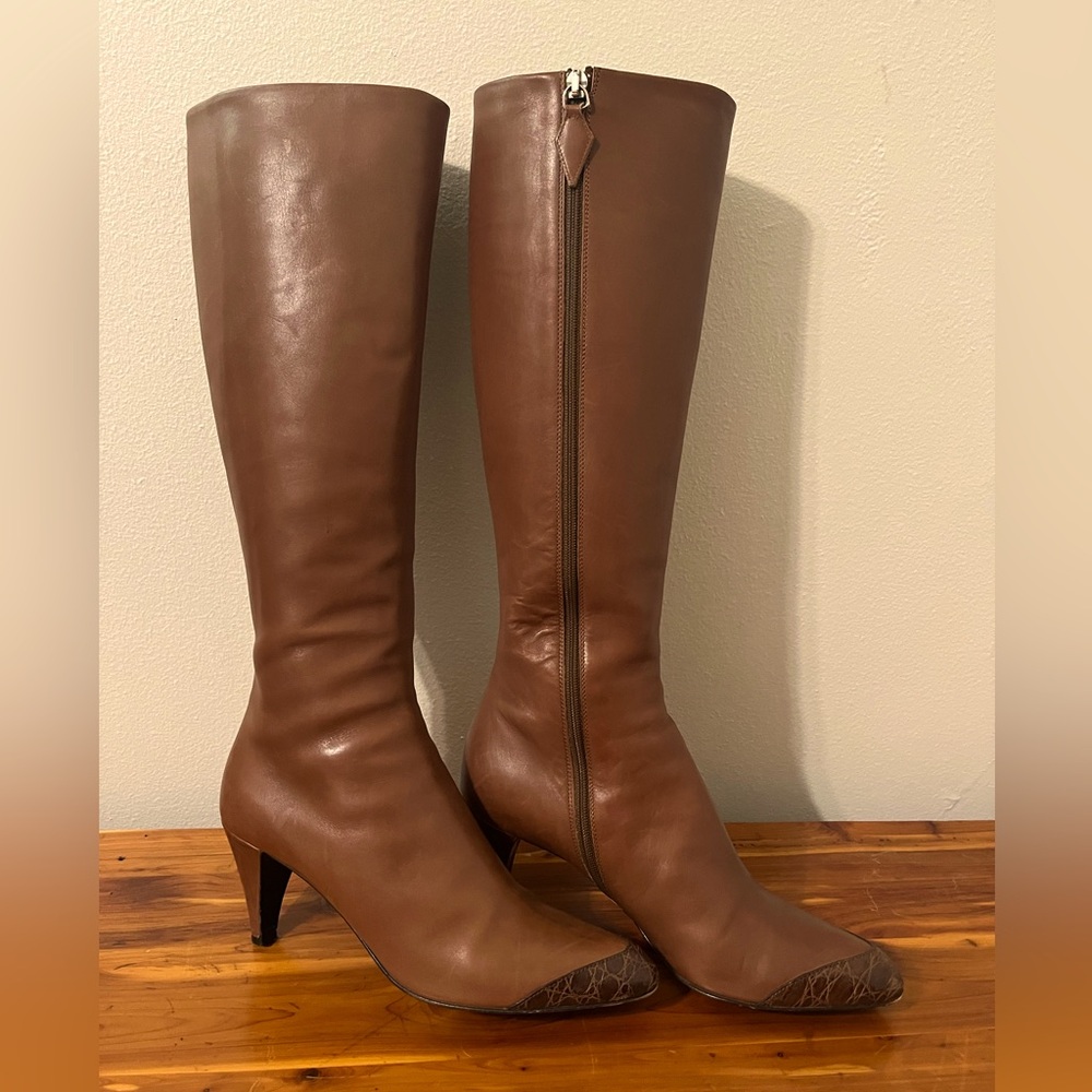 Jil Sander Knee High Boots w/ Snakeskin Toe Detail